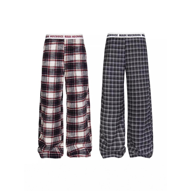 Lazy Boyfriend Style Low-Waist Plaid Color-Blocked Brushed Wide-Leg Casual Pants 2025 Hot Girl Loose Drawstring Pants Floor-Length Pants