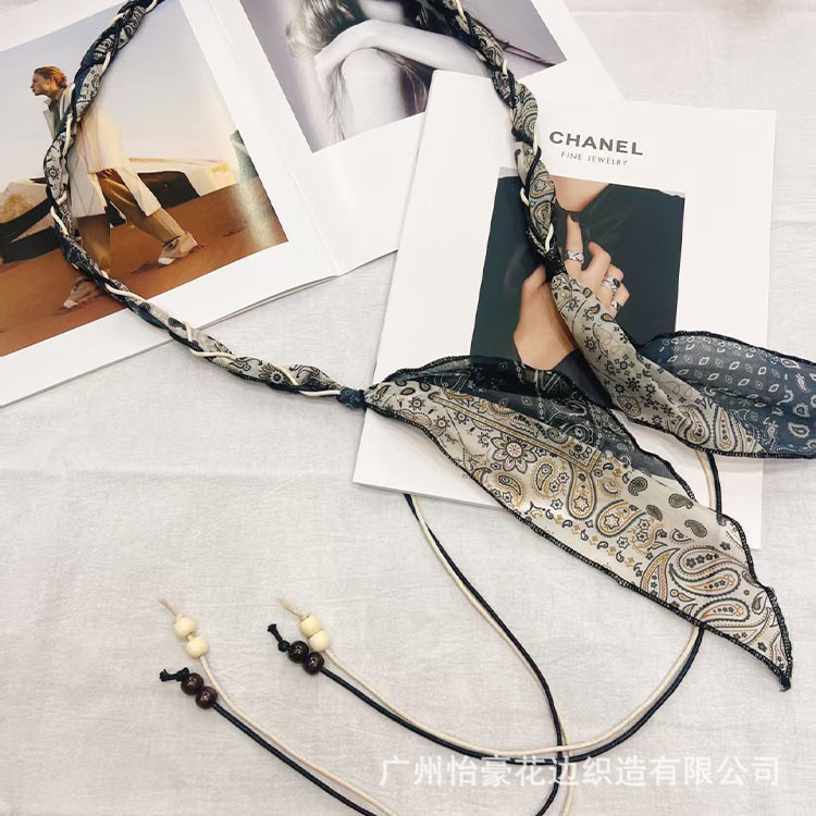 腰带饰品丝巾尼龙蜡绳手工手工编织卡其棕色黑色碎花复古休闲风|undefined