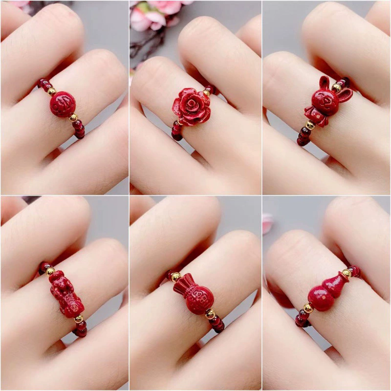 Верность подлинной киновари с бисером кольцо эластичная национальная мода женская модель кольца хвост орнамент