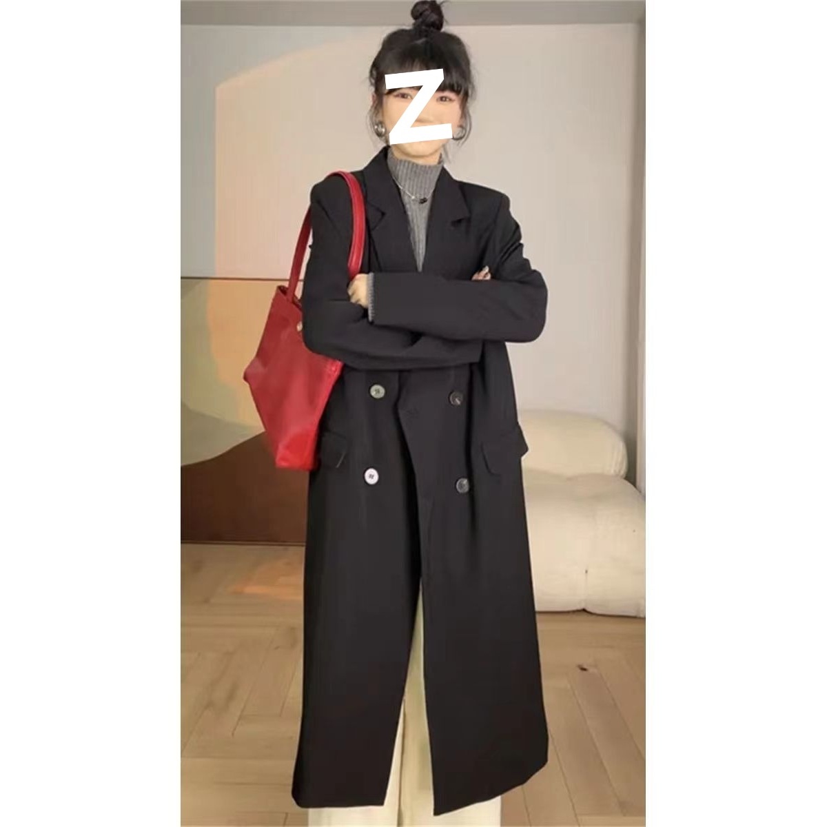 超长款灰色风衣女西装外套新款大衣春秋秋装外衣上衣开衫秋衣西服