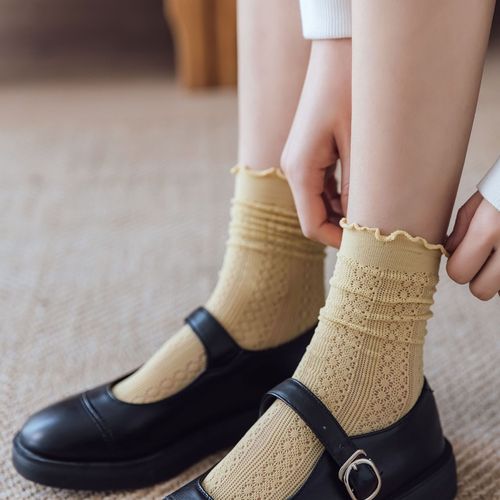 JK socks women's summer hollow mesh thin breathable rolled edge fungus mid-calf Lolita Japanese style pile socks long