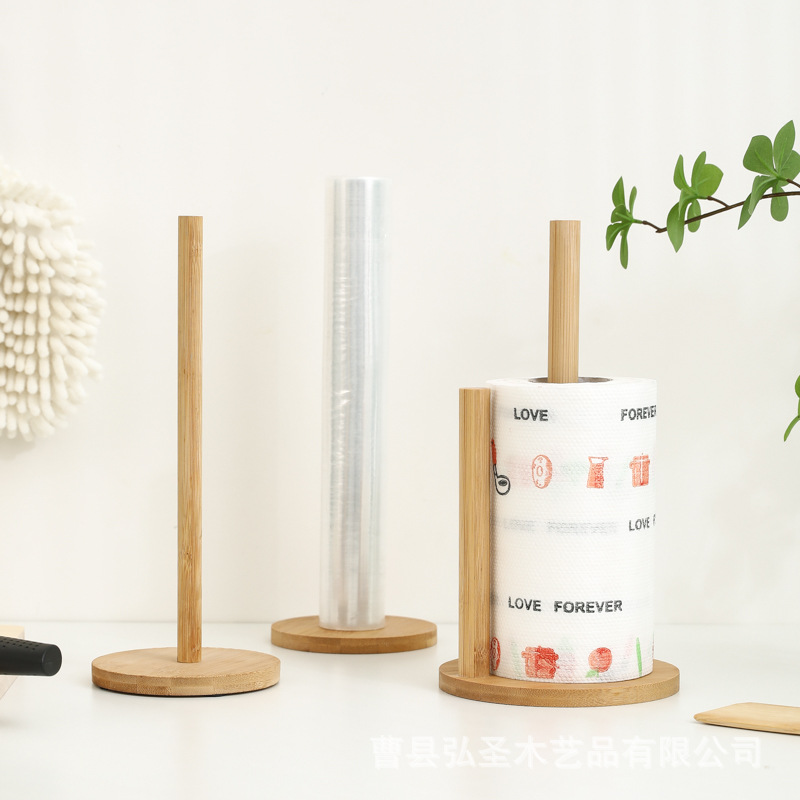 En stock de bambú titular de pañuelos de cocina restaurante vertical de madera rollo de papel de almacenamiento de plástico estante perezoso trapo titular