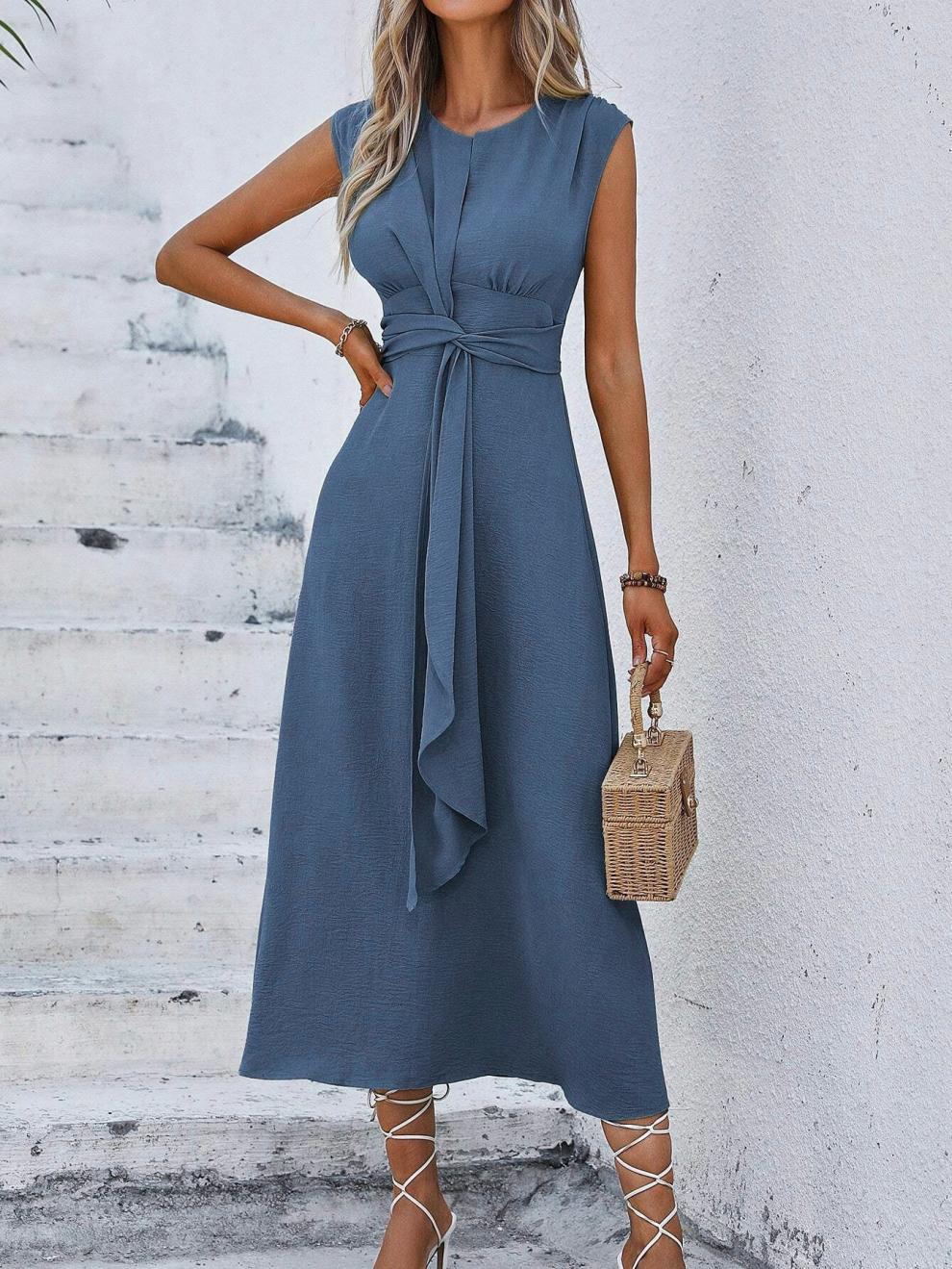 327g Weight Midi Dress Dress Length Type Sleeveless Sleeve Length Sheath Dress Dresses Type Sleeveless Sleeve Type Polyester Fabric Type Elastic Waist Waist Line Holiday Occasion Round Neck Neckline Regular Fit Fit Type Solid Color Pattern Summer Season Women's Gender Streetwear Style Wholesale Women's Streetwear Solid Color Holiday Round Neck Sleeveless Sheath Dress 22
