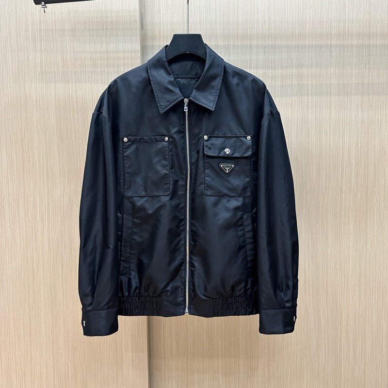 2024 New Men's Hooded Jacket Prada Triangle Logo Casual Jacket Men's Korean Style Loose Windproof Jacket