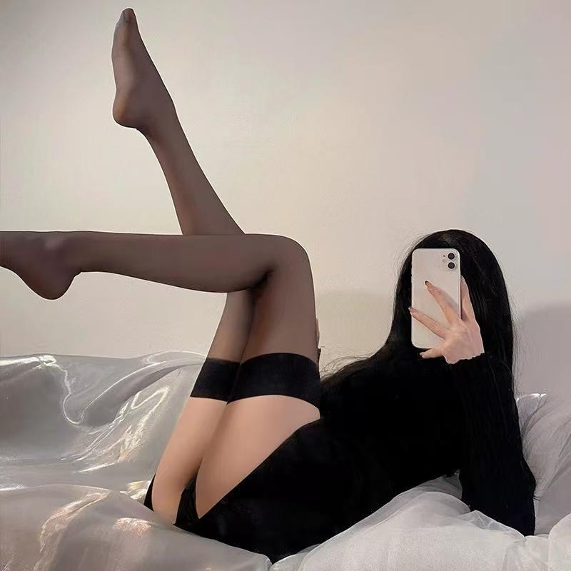 Cariño, medias de borde rojo, medias antideslizantes transparentes, medias ultra delgadas sexy, medias de rodilla, medias de borde negro, A8