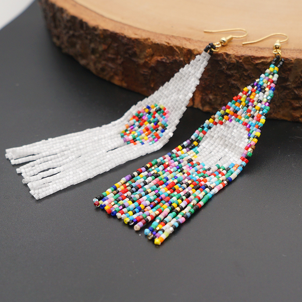 Bohemian Style Miyuki Rice Beads Woven Feather Tassel Earrings display picture 5