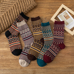 Women's Crew Socks, Double-Needle, Double-Track, Combed Cotton, Ethnic Pattern, Gingham, Retro Student Fashion Socks, Women's Casual Socks