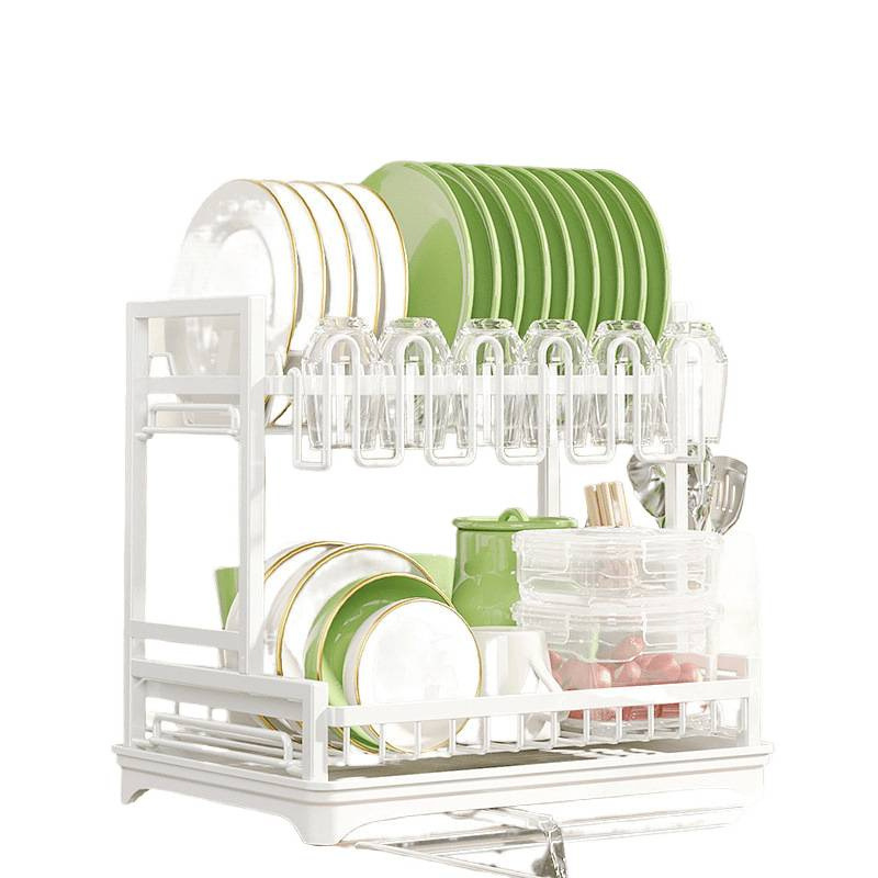 Cocina tubo cuadrado blanco drenaje bandeja de platos para el hogar palillos tazas de agua bandeja de almacenamiento de platos de doble capa de desmontaje bandeja de platos
