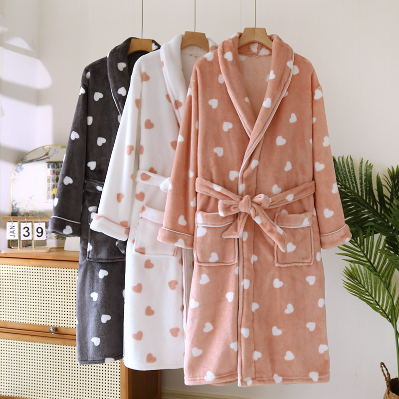 Autumn and Winter Couple's Belt Nightgown Women's Long Flannel fleece-lined Home Gown Men's plus size Pajamas Coral Fleece Bathrobe Autumn and Winter Couple's Belt Nightgown Women's Long Flannel fleece-lined Home Gown Men's plus size Pajamas Coral Fleece Bathrobe