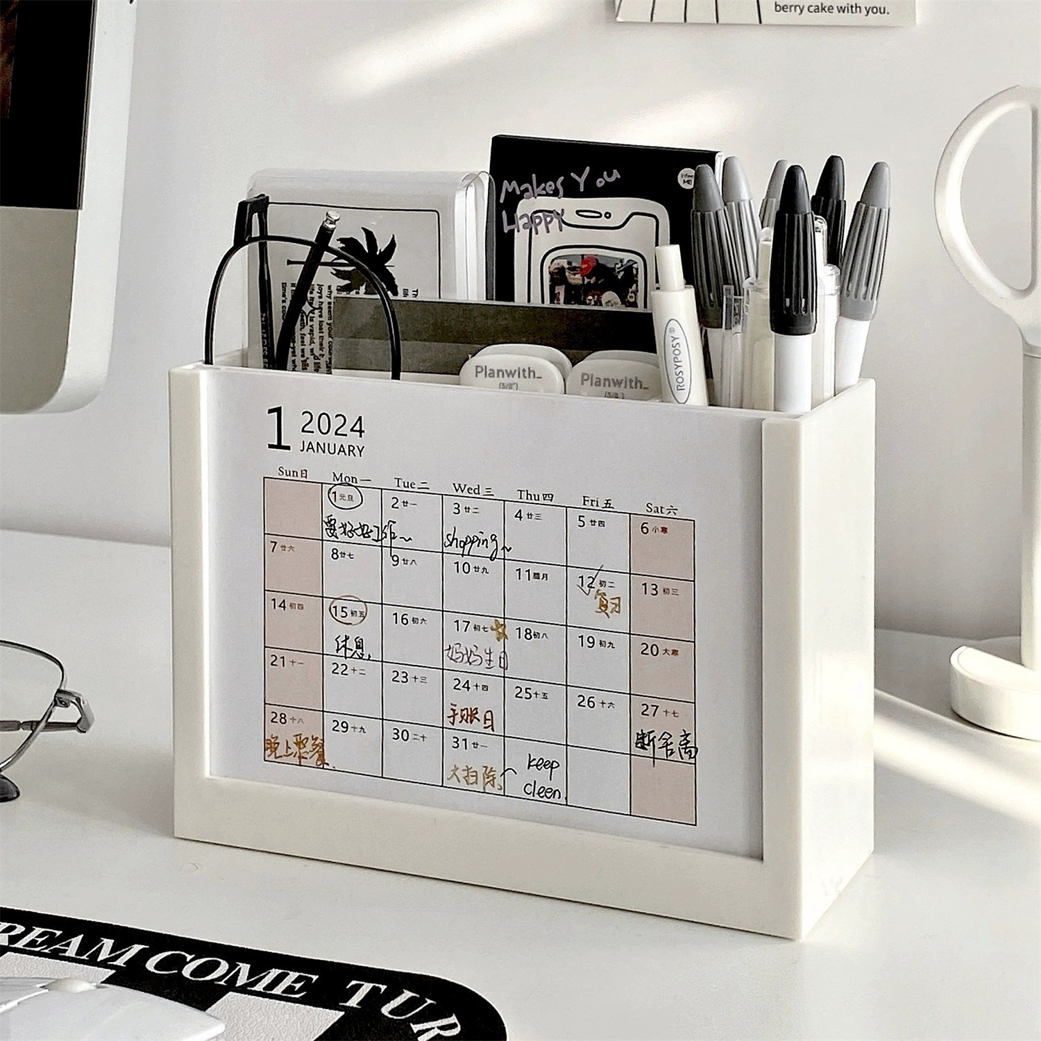 Desk Calendar Desktop Creative Pen Holder Calendar Monthly Calendar Countdown Fun Perpetual Calendar Desk Calendar Check-in Notes