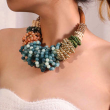 跨境复古民族风串珠叠戴项链 多层彩色串编 独特设计女项饰批发
