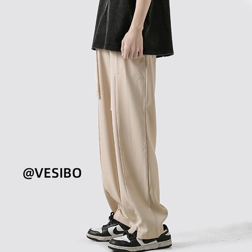 American deconstruction color-block casual men's summer Hong Kong streetwear brand loose straight-leg long pants high street thin sports pants