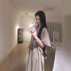 【现货】秋季法式慵懒松弛感淡颜系轻熟穿搭披肩针织连衣裙套装女