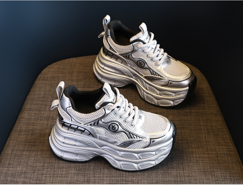 Giày sneaker nữ chunky đế dày mặt lưới tăng chiều cao — Màu trắng chi tiết 5