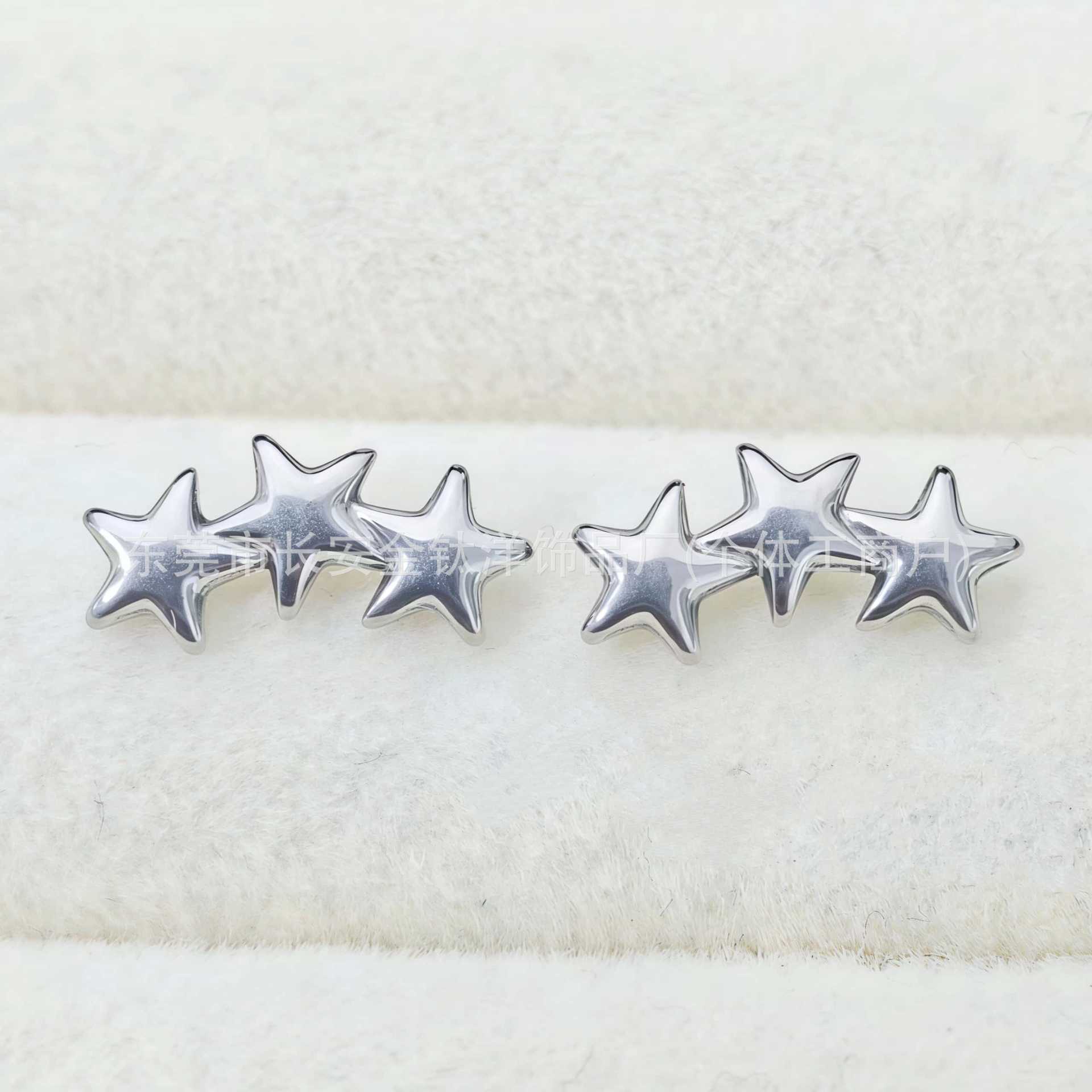 F136 Titanium Internal Thread Triple Pentagram Lip Stud Ear Stud Ear Bone Stud G23 Titanium Alloy Body Piercing Jewelry detail image 7