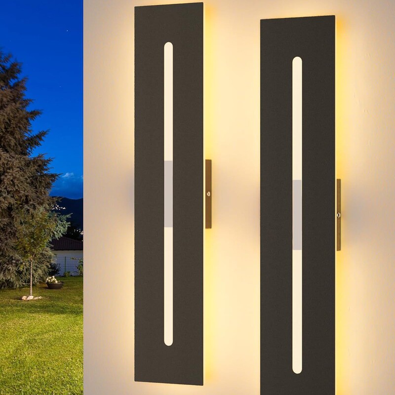 Modern Outdoor Wall Lamp 2 Pack Rectangle Wall Mounted Lighting Fixture Iron+Acrylic 3Cct Ip65