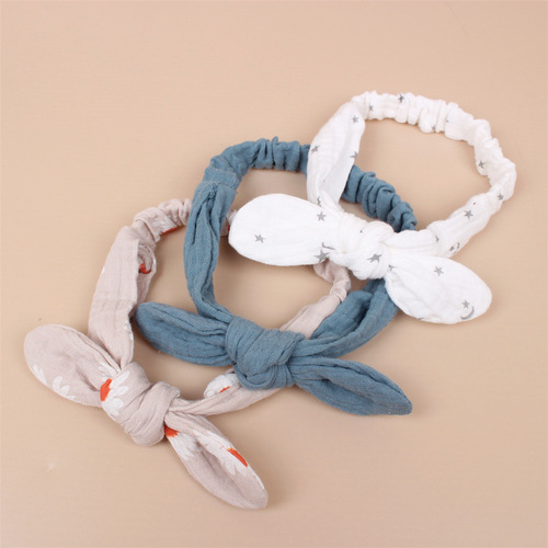 3 Pack of Baby Cotton Bunny Ear Headbands, European and American Girls' Bonnet Protectors with Butterfly Bow Hair Accessories Set for Children