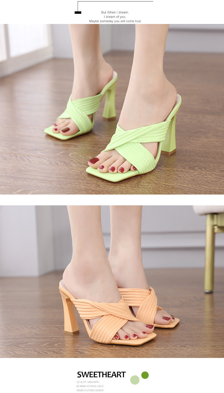 Square Toe Chunky Cross Bands High Heel Sandals NSSO113735