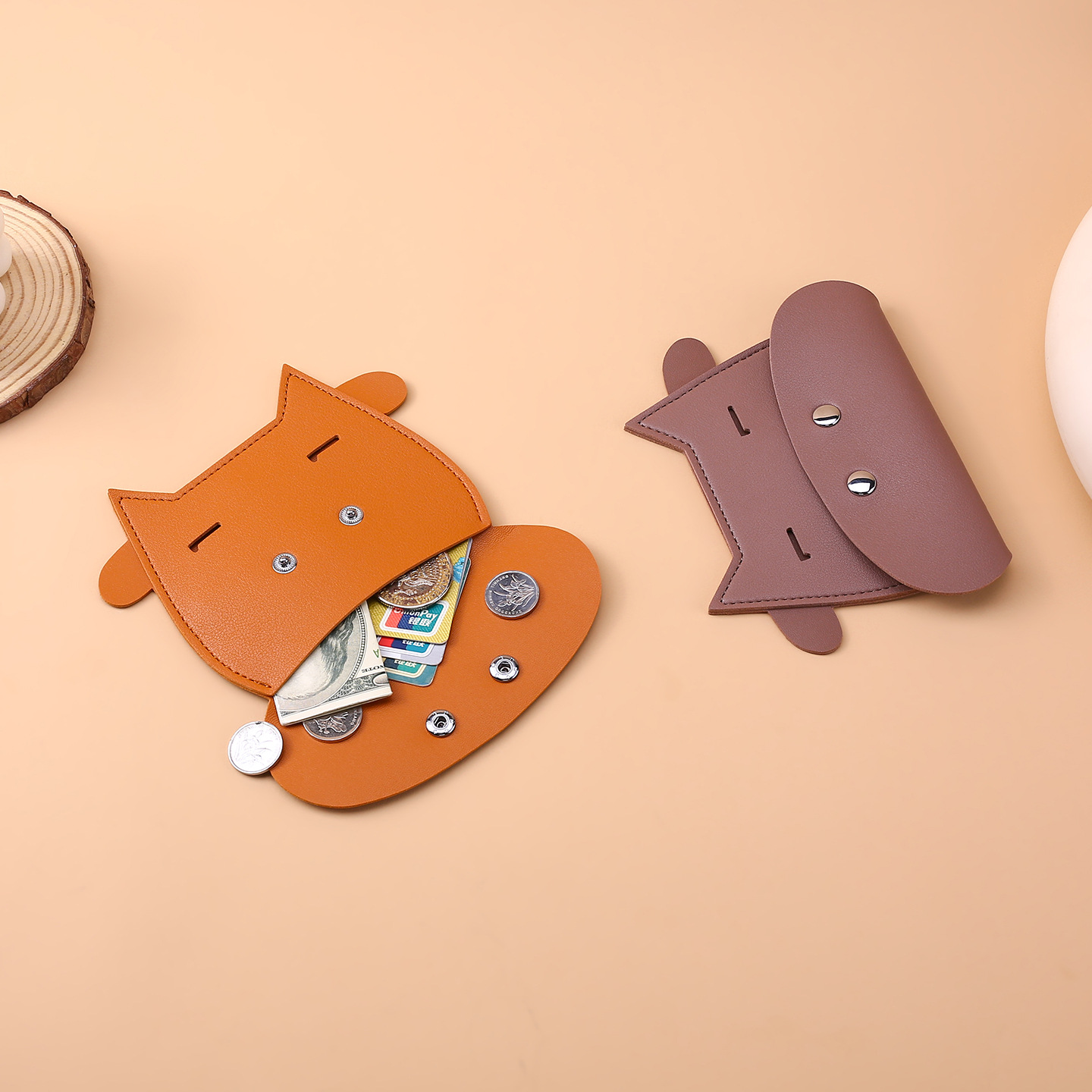 Creativo de cuero hecho a mano en forma de ternera, bolso de tarjetas, bolsillo portátil lindo, bolso de cambio creativo hecho a mano al por mayor