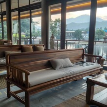 新中式黑胡桃白蜡木布艺沙发禅意接待酒店民宿家用办公室家具沙发