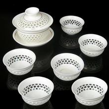 蜂窝玲珑镂空茶具泡茶碗 白瓷潮汕功夫茶具三才盖碗创意茶具杯子