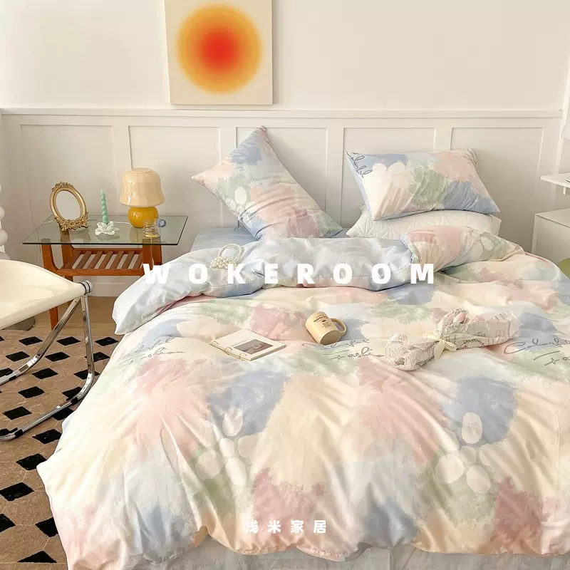 CW简约学生四件套床上用品纯色寝室工厂亲肤磨毛S宿舍床单三件套