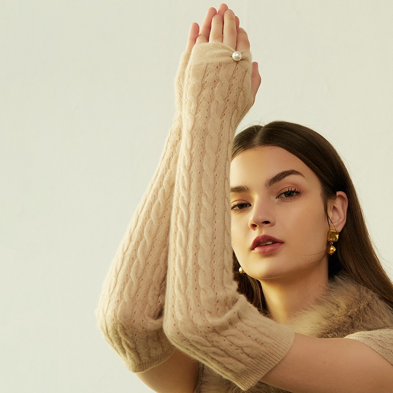 Otoño y invierno nuevas damas de cachemira retrógrada flor de tejido guantes largos de cachemira caliente manga larga