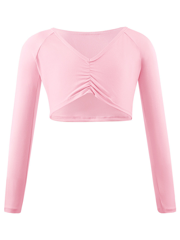 Ropa de baile para niños, chaleco, manga larga, cuello en V, chaqueta plisada, ropa de ballet, top, entrenamiento corporal, chal de baile