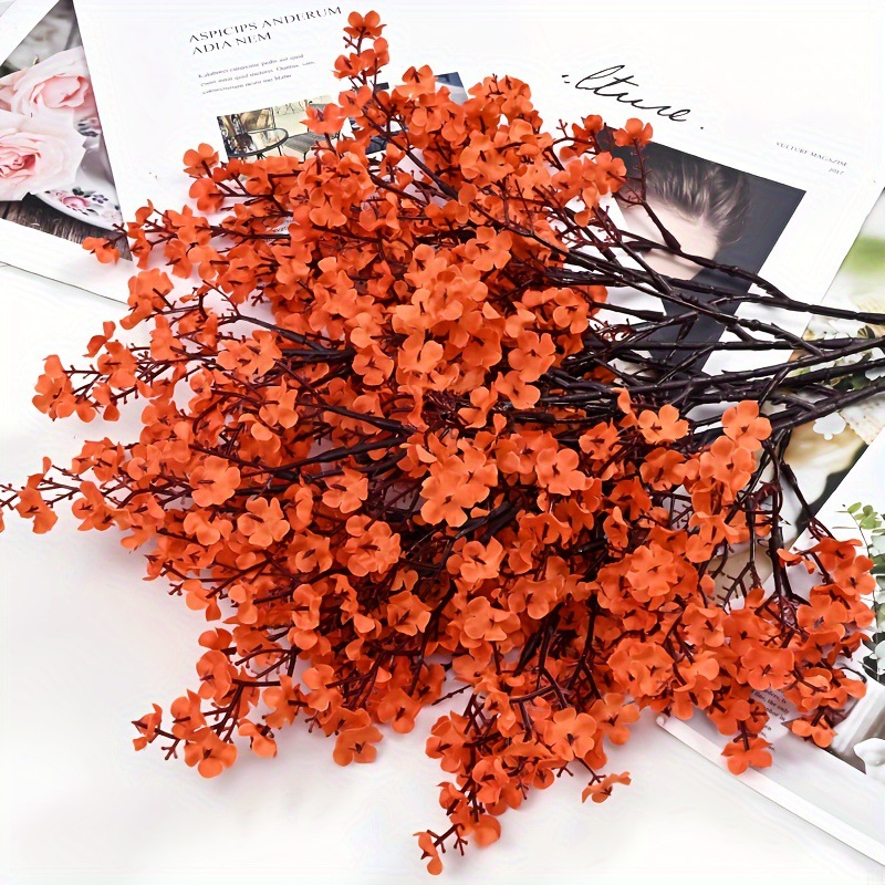 模擬花シングルピンク梅の花とカスミソウの花束造花 diy ホームリビングルームの装飾装飾品フラワーアレンジメント|undefined