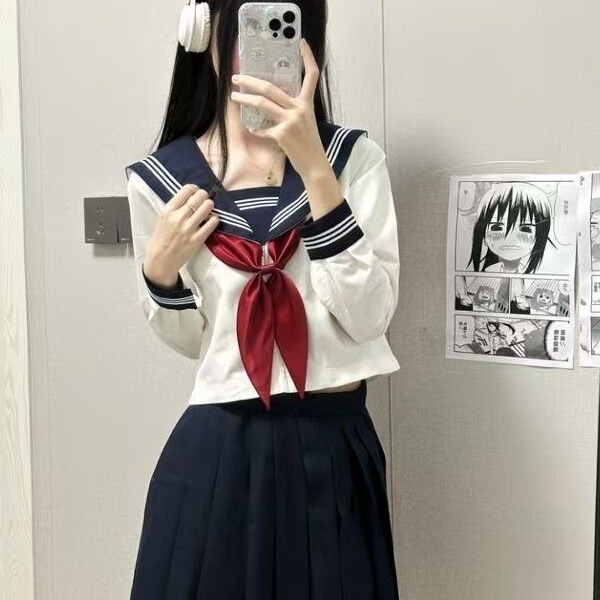 Orthodox Japanese Style Sailor Suit Jk Basic Original Uniform Jk Three-Book Academy Genuine Suit Middle School Uniform Short-Sleeved