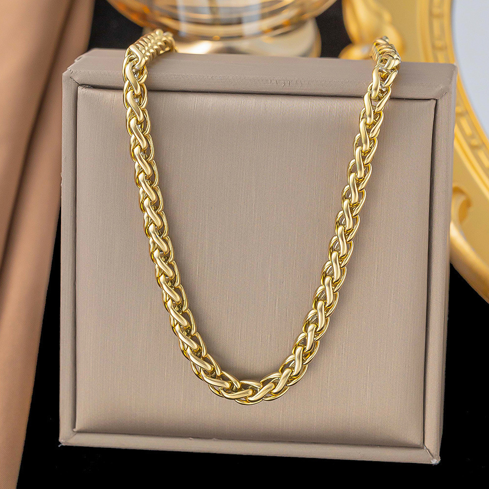 43【h474】flower basket chain necklace gold