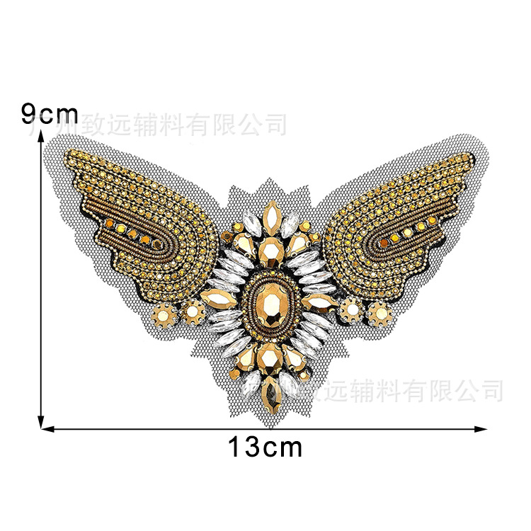 Accesorios versátiles de alta gama para decoración de ropa y bolsos, con bordado indio de seda y diamantes, diseño de alas de corazón, hechos a mano, materiales para bricolaje transfronterizos. image 3