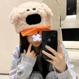 卷毛可爱小狗棒球帽子女秋冬新款甜妹出游拍照百搭显脸小鸭舌帽潮