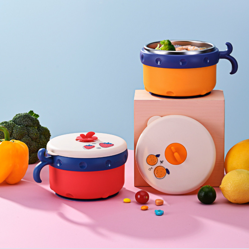 316 Stainless Steel Children's Water-Filled Insulated Bowl Suction Cup Bowl Cartoon Baby Tableware Supplementary Food Bowl Food-Grade Feeding