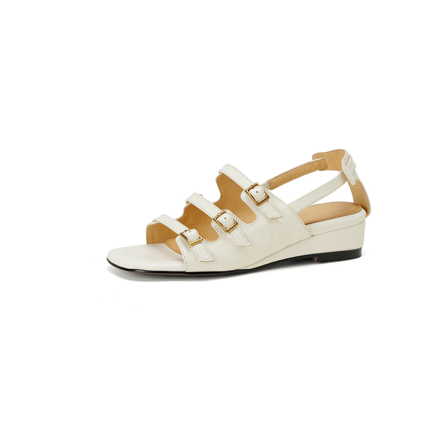 Sandal nữ hở mũi đầu vuông cổ điển quai ngang khóa cài gót thấp — màu be chi tiết 20