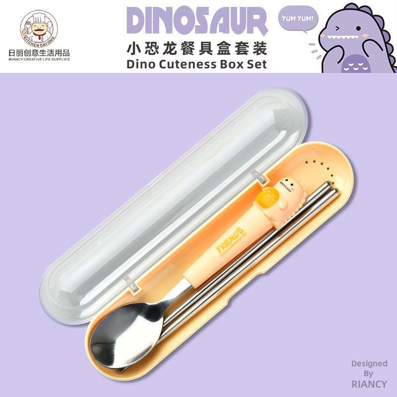 Animal encantador portátil para llevar estudiantes cucharas de comidas dormitorios escolares cucharas de cubierta de cubierta set