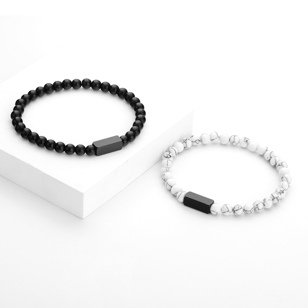 Support lettering stainless steel 6MM frosted beads white turquoise beaded bracelet couple gift beads bracelet