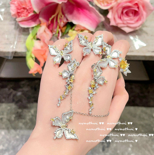 Cinderella goose yellow sapphire butterfly ring Baroque 18K gold plated irregular zircon shell butterfly earrings