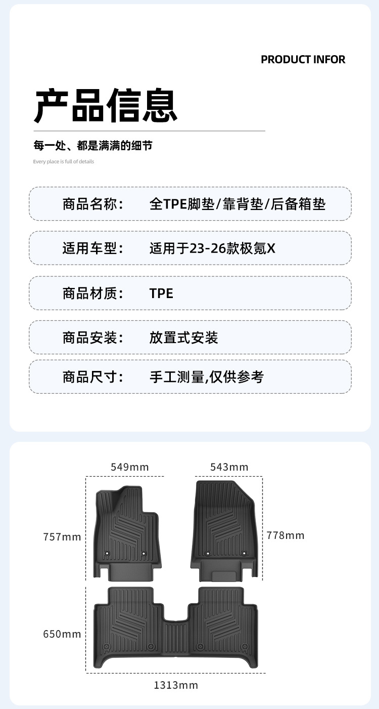 Car Floor Mats TPE for Zeekr X 23-26 + Trunk/Backrest Mat