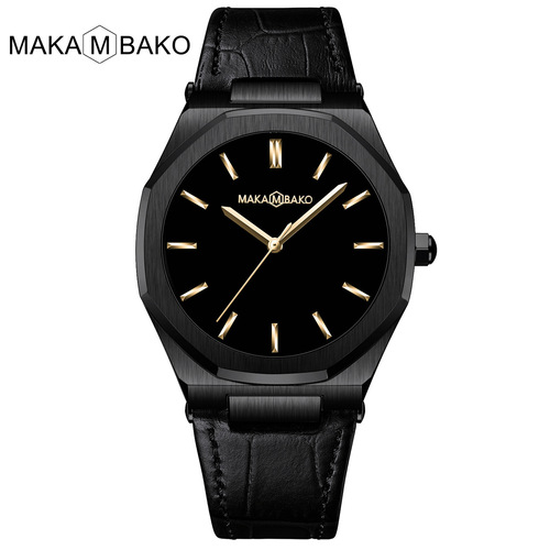 Octagonal simple Japanese movement men's watch casual trendy waterproof first layer cowhide leather watch