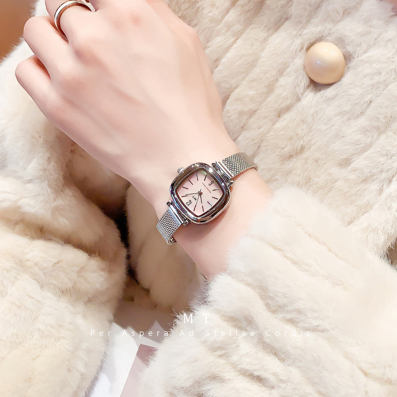 Mt Women's Watch Accessible Luxury Exquisite Mesh Belt Small Sugar Cube Fashionable Elegant High-End Waterproof Quartz Watch Female Student