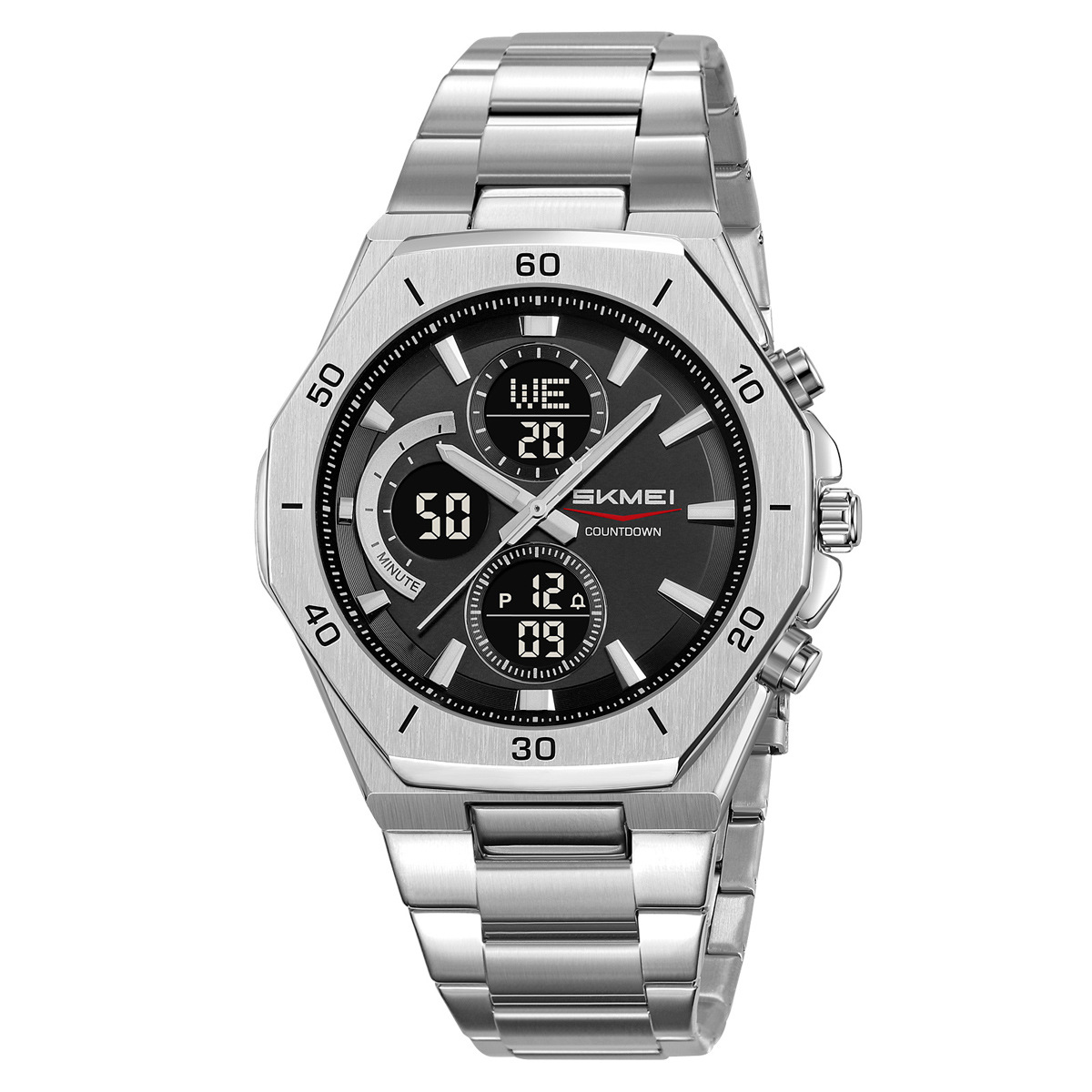 Reloj de acero para hombres de doble movimiento impermeable nocturna multifuncional cronógrafo mayorista transfronterizo spot
