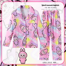 儿童睡衣春秋款长袖长裤开衫翻领仿棉可爱卡通休闲宽松男女童套装