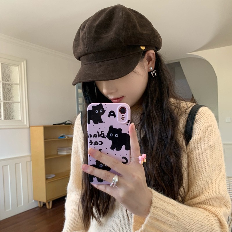 高品质翻毛皮八角帽子女时尚复古气质百搭贝雷帽报童画家帽女|undefined