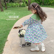 2023春季新款女童碎花裙韩版甜美风娃娃领大裙摆女童长裙连衣裙