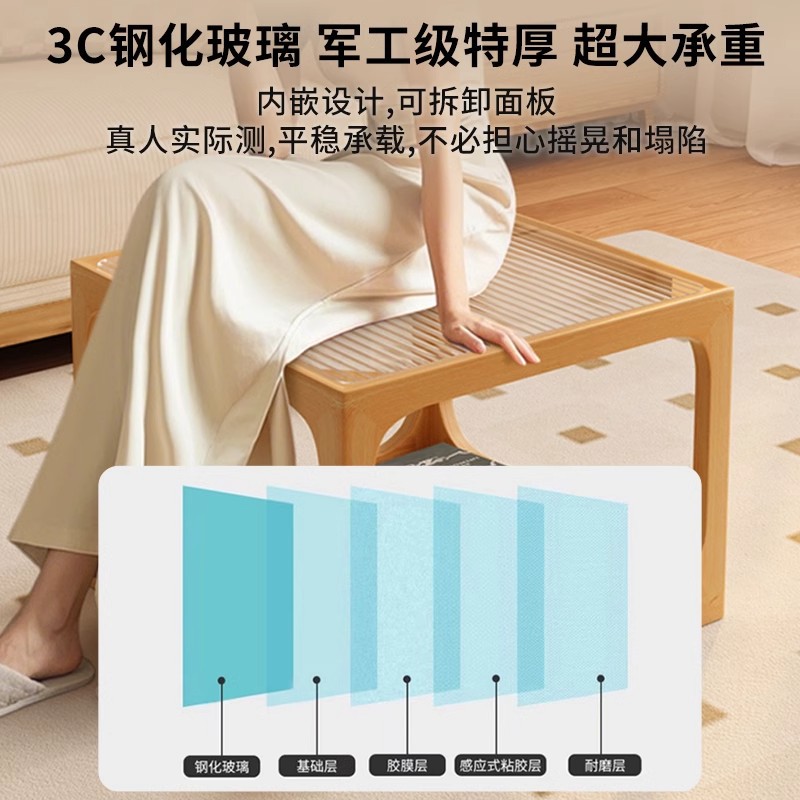 Mesa de centro de vidrio de madera, sala de estar, mesa de té de apartamento pequeño para el hogar 2025 nueva mesa lateral de combinación cuadrada, mesa de té pequeña de ratán