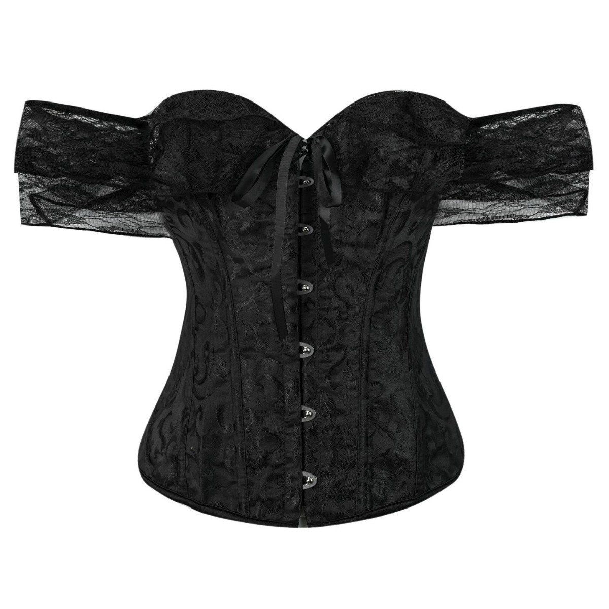 Corset nuevo retro encaje hueso de pescado chaqueta en forma de correa de hombro con manga de burbuja reunida soporte de pecho chaqueta