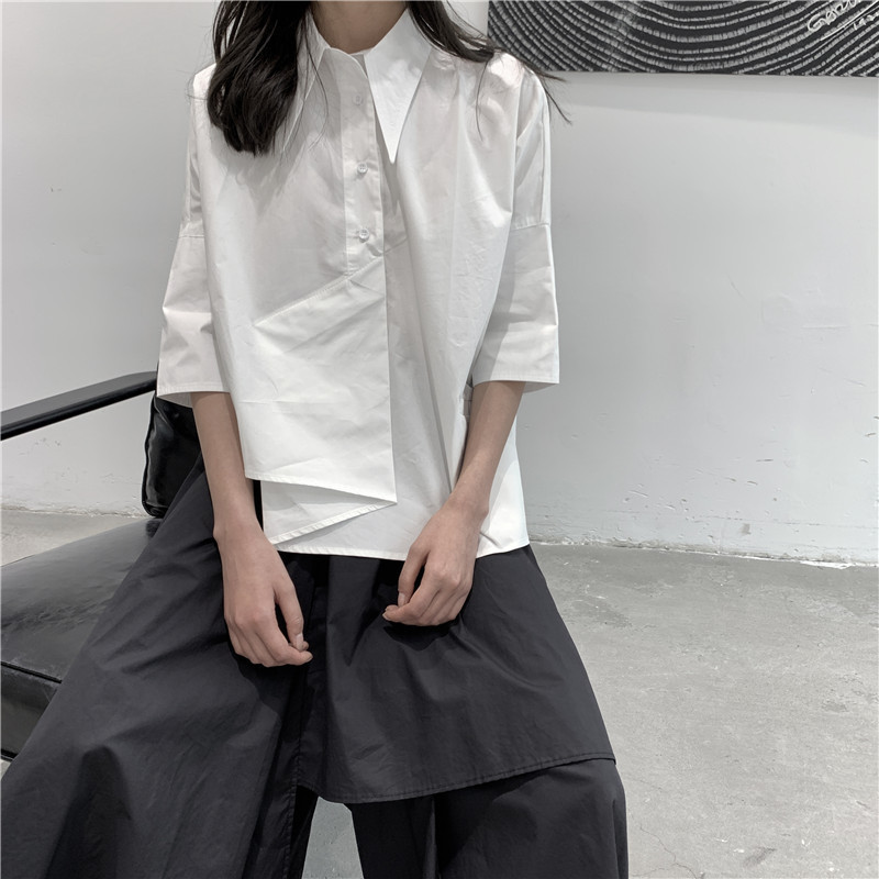 Yamamoto Dark Style Summer Short-Sleeved Shirt Women's Niche Design Loose Top Design Stylist Black Shirt
