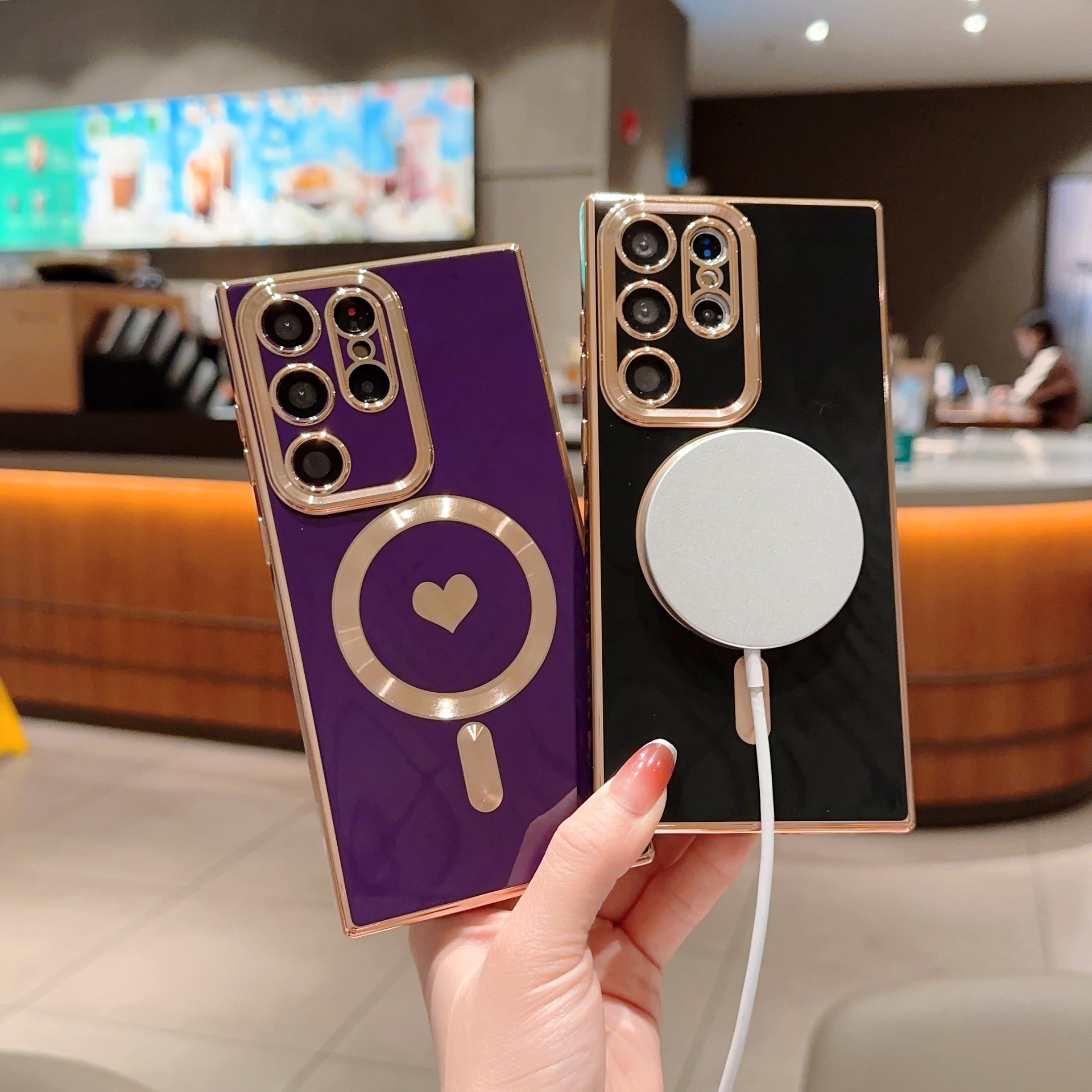 Suitable For Samsung S25U Brushed Magnetic Electroplated Side Solid Heart S24U Wireless Charging Eye Protection Phone_voghion.com