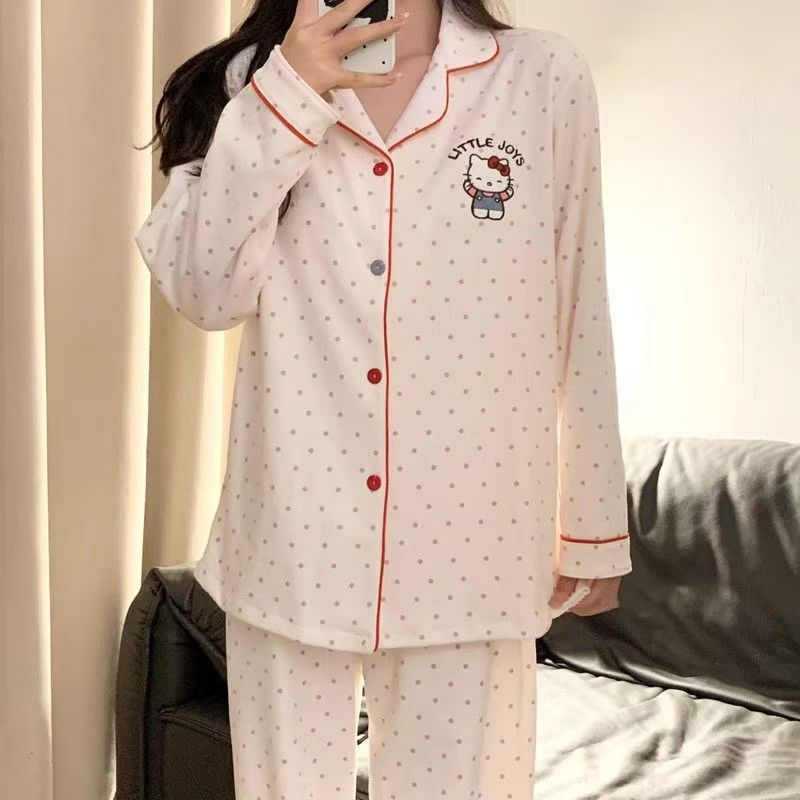 波点Kitty猫睡衣女秋冬季保暖德绒长袖长裤两件套学生宿舍家居服|undefined